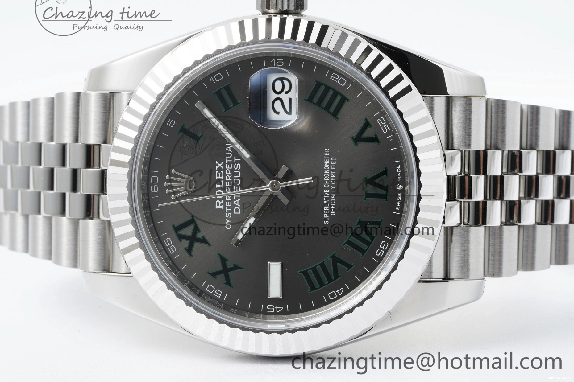 0410 DateJust 41 SS Fluted Bezel KING 1:1 Best Edition 904L Steel Gray Green Roman Dial on Jubilee Bracelet VR Contemporary 2204